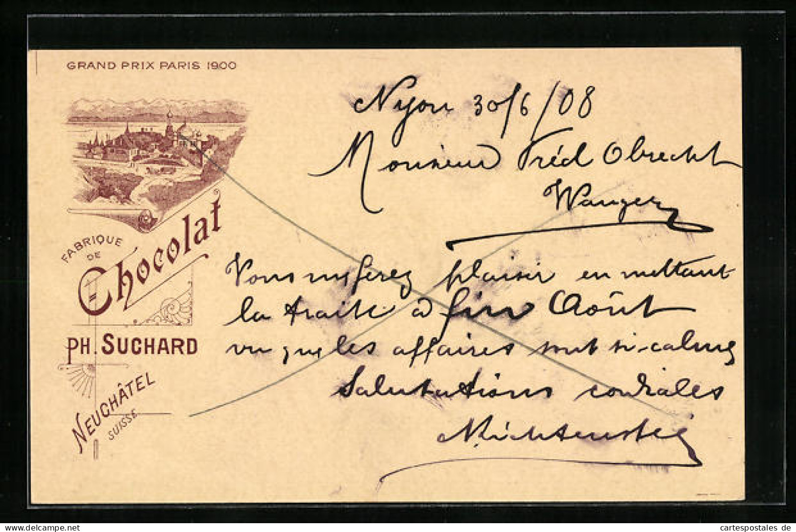 AK Neuchâtel, Fabrique De Chocolat Ph. Suchard Neuchâtel Suisse, Grand Prix Paris 1900, Habitation  - Cultures