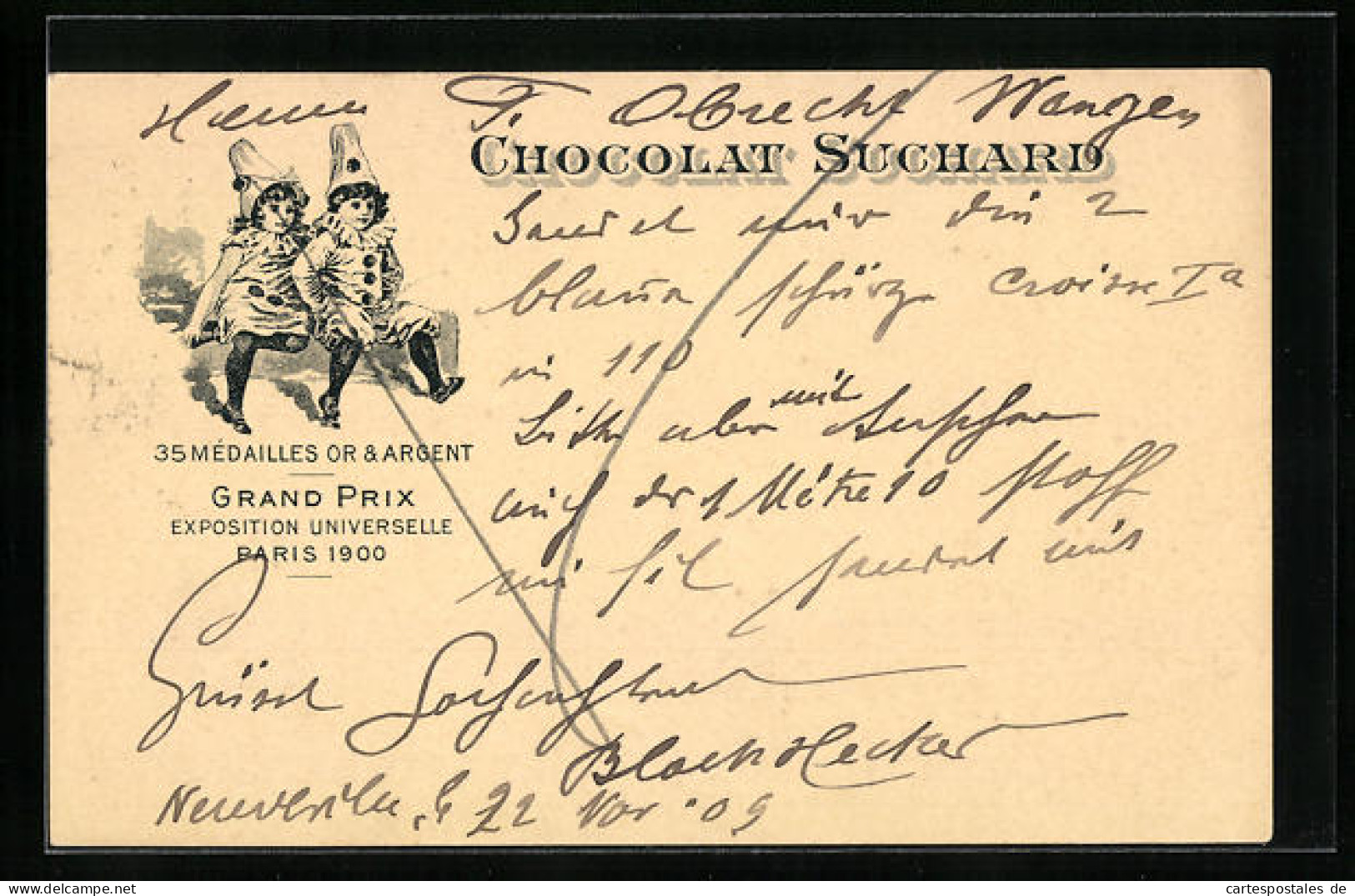 Lithographie Chocolat Suchard, Mädchen Als Pierrot Verkleidet  - Cultivation