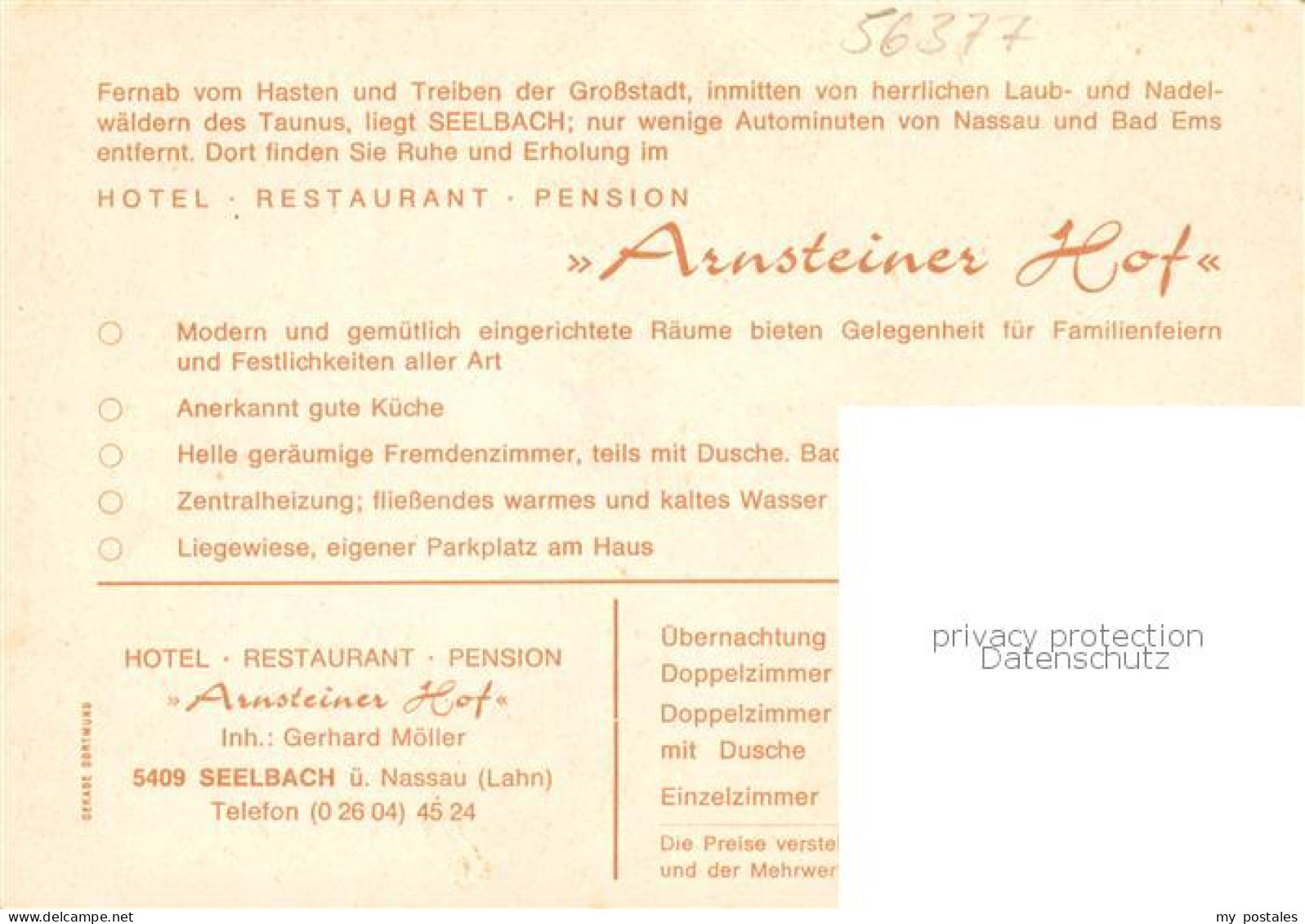 73866814 Seelbach Nassau Hotel Restaurant Pension Arnsteiner Hof Seelbach Nassau - Autres & Non Classés