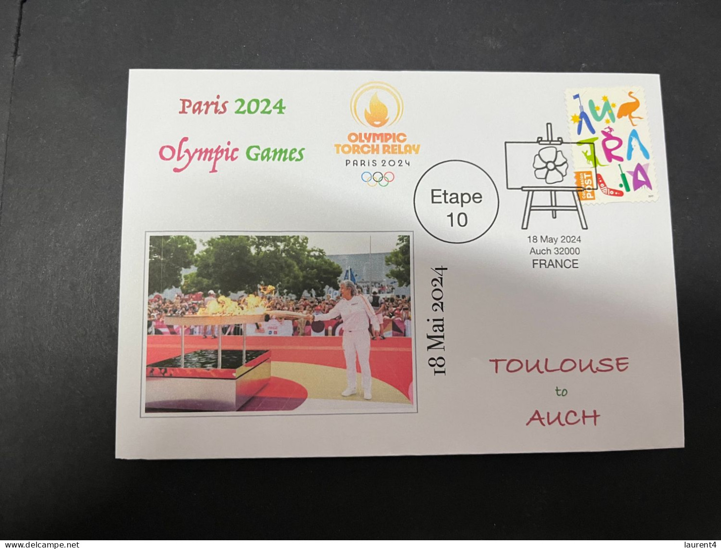 19-5-2024 (5 Z 27) Paris Olympic Games 2024 - Torch Relay (Etape 10) In Auch (18-5-2024) With OZ Stamp - Eté 2024 : Paris
