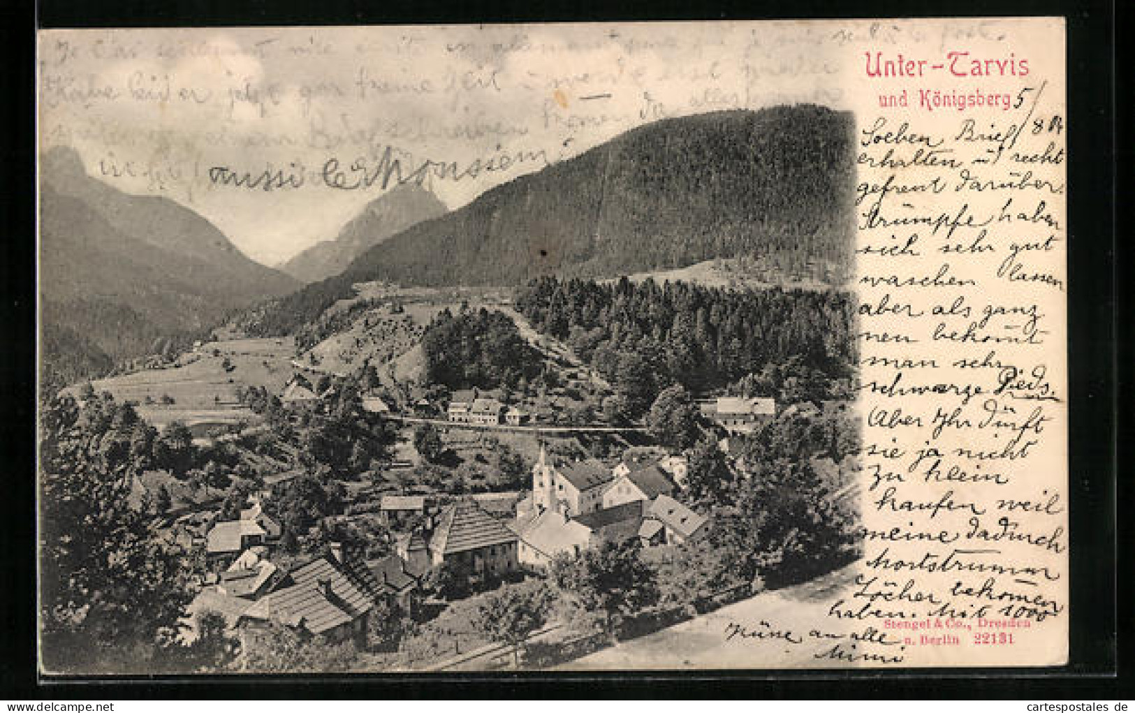 Cartolina Tarvis, Unterdorf Mit Königsberg  - Autres & Non Classés