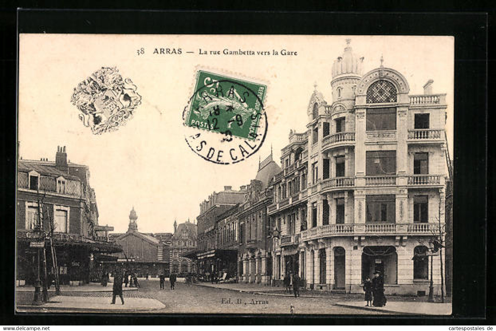CPA Arras, La Rue Gambetta Vers La Gare, La Gare Avec Vue De La Rue  - Arras