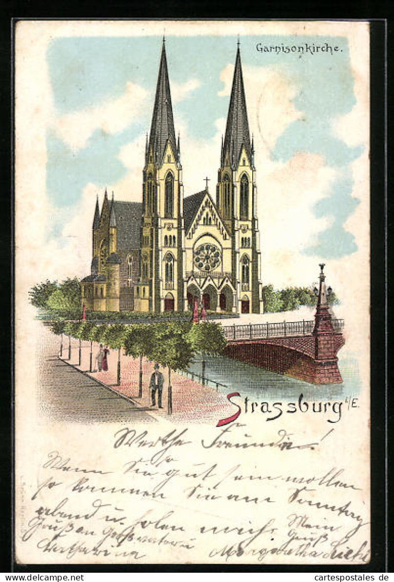 Lithographie Strassburg, Darstellung Der Garnisonkirche  - Altri & Non Classificati
