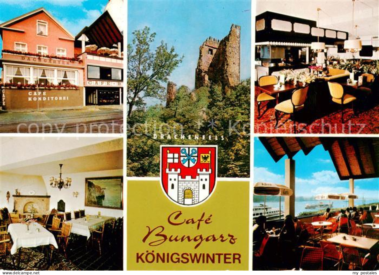 73866696 Koenigswinter Rhein Cafe Konditorei Bungarz Gastraeume Terrasse Ruine D - Königswinter