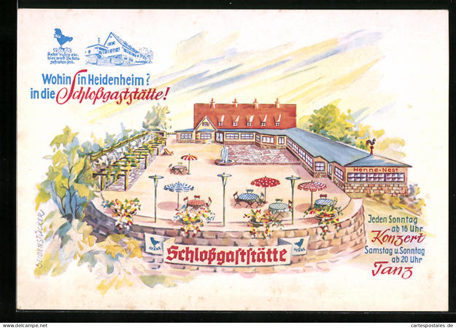 Künstler-AK Heidenheim, Schlossgaststätte Aus Der Vogelschau  - Heidenheim