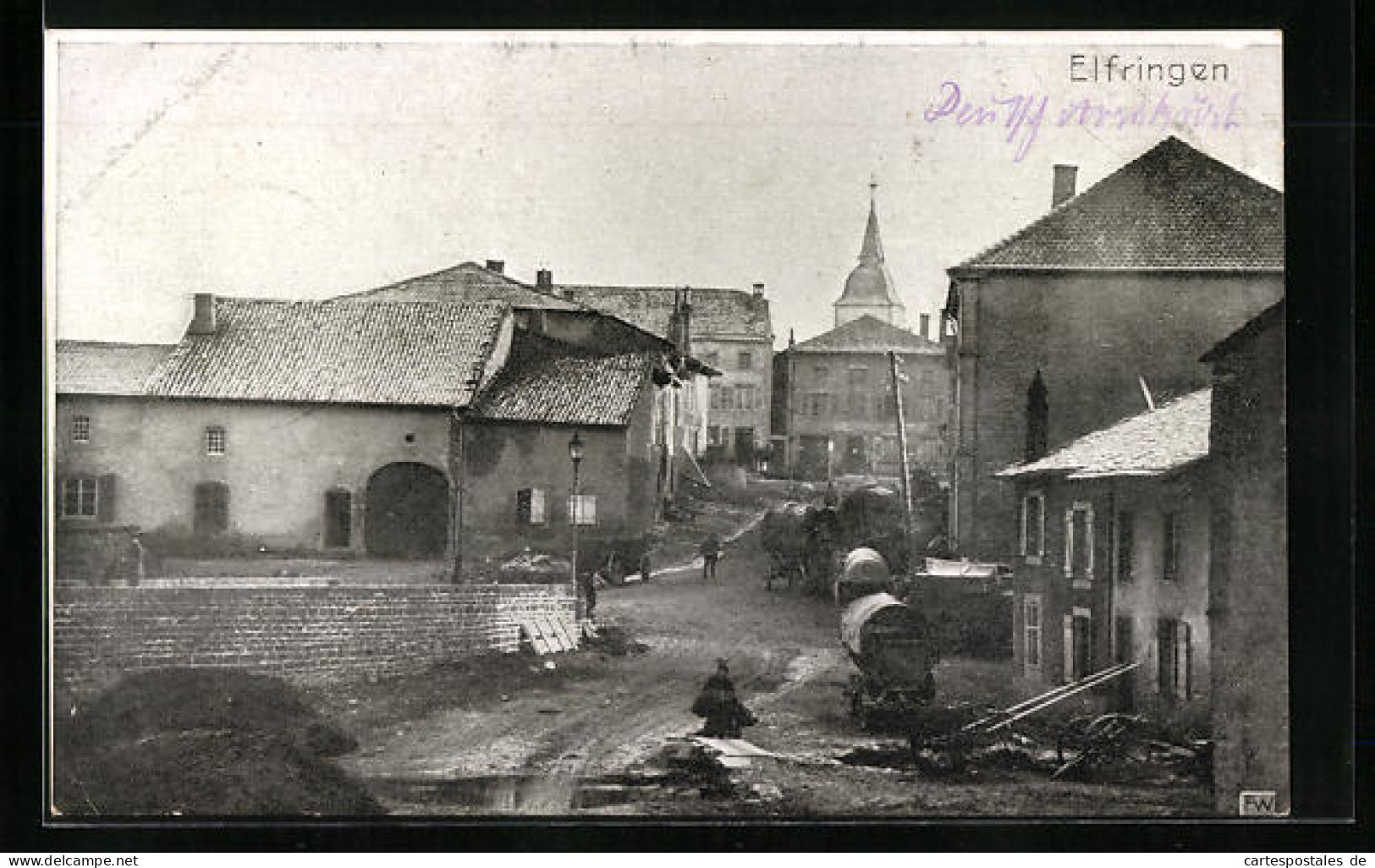 CPA Elfringen, Vue De La Rue Avec L'Église  - Autres & Non Classés