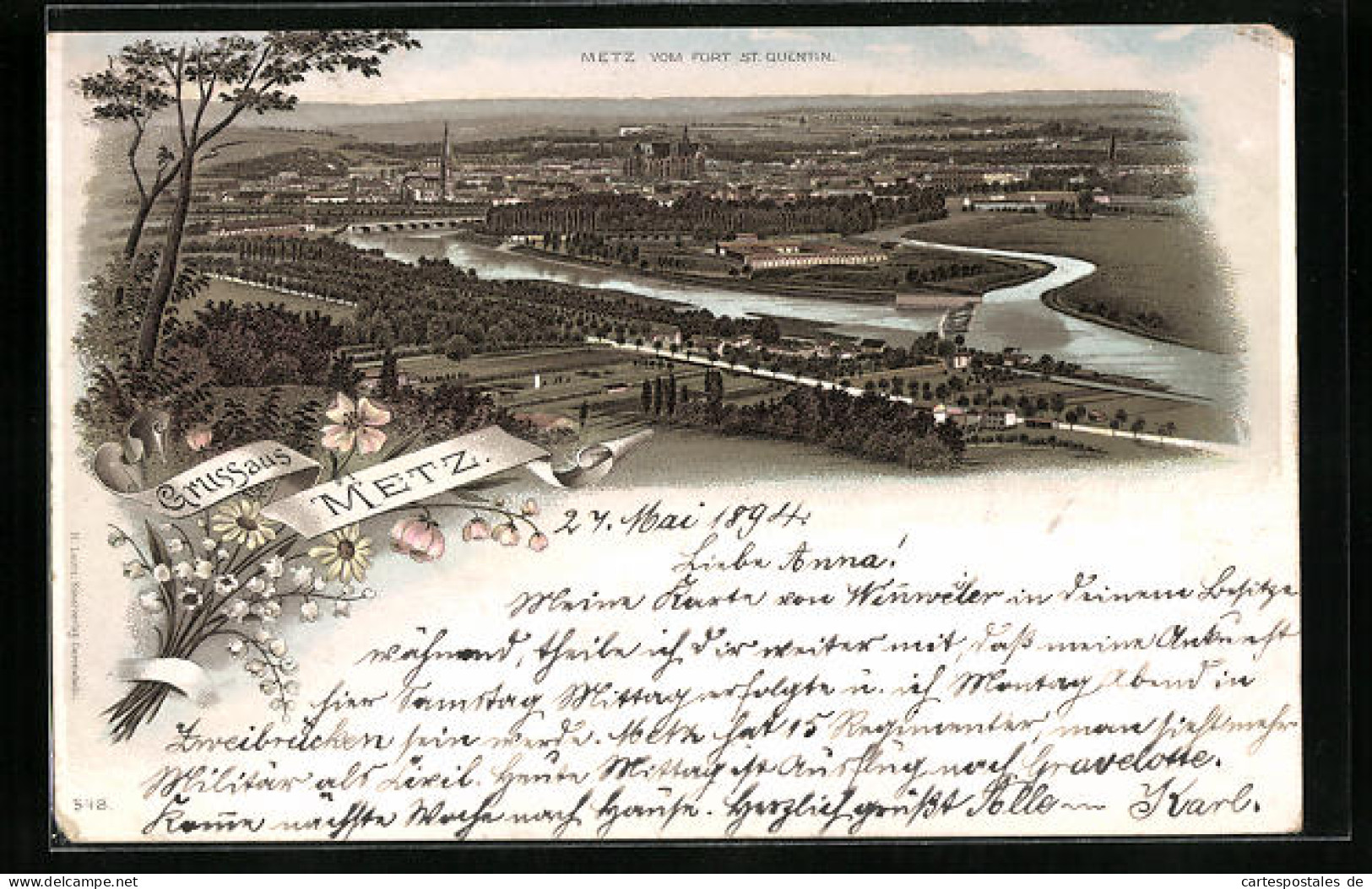 Lithographie Anciennes Metz, 1894, Vue Générale Vom Fort St. Quentin  - Metz