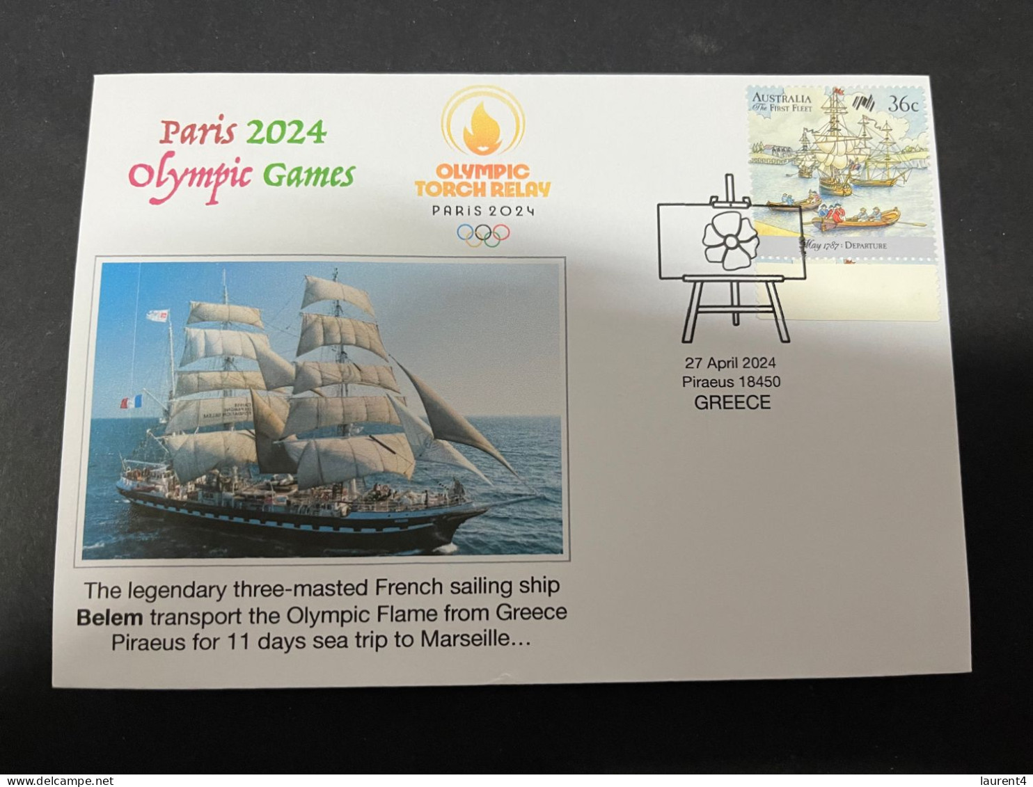 19-5-2024 (5 Z 32) Paris Olympic Games 2024 - The Olympic Flame Travel On Sail Ship BELEM (1 Cover) - Eté 2024 : Paris