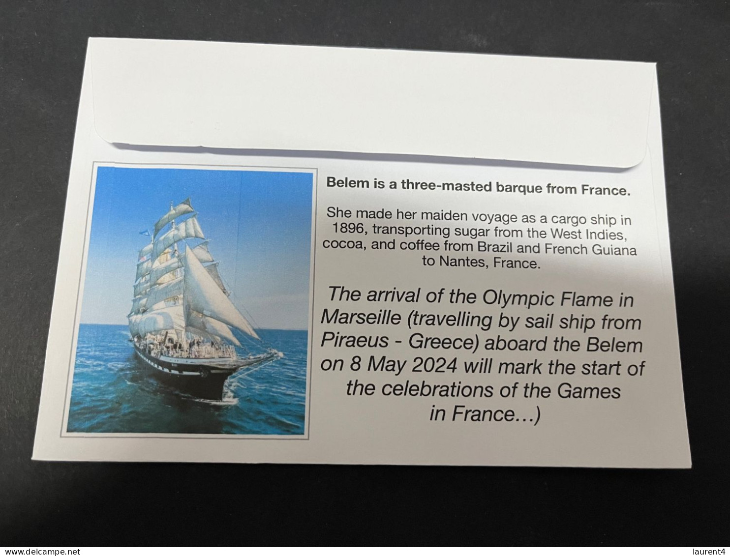 19-5-2024 (5 Z 32) Paris Olympic Games 2024 - The Olympic Flame Travel On Sail Ship BELEM (1 Cover) - Summer 2024: Paris