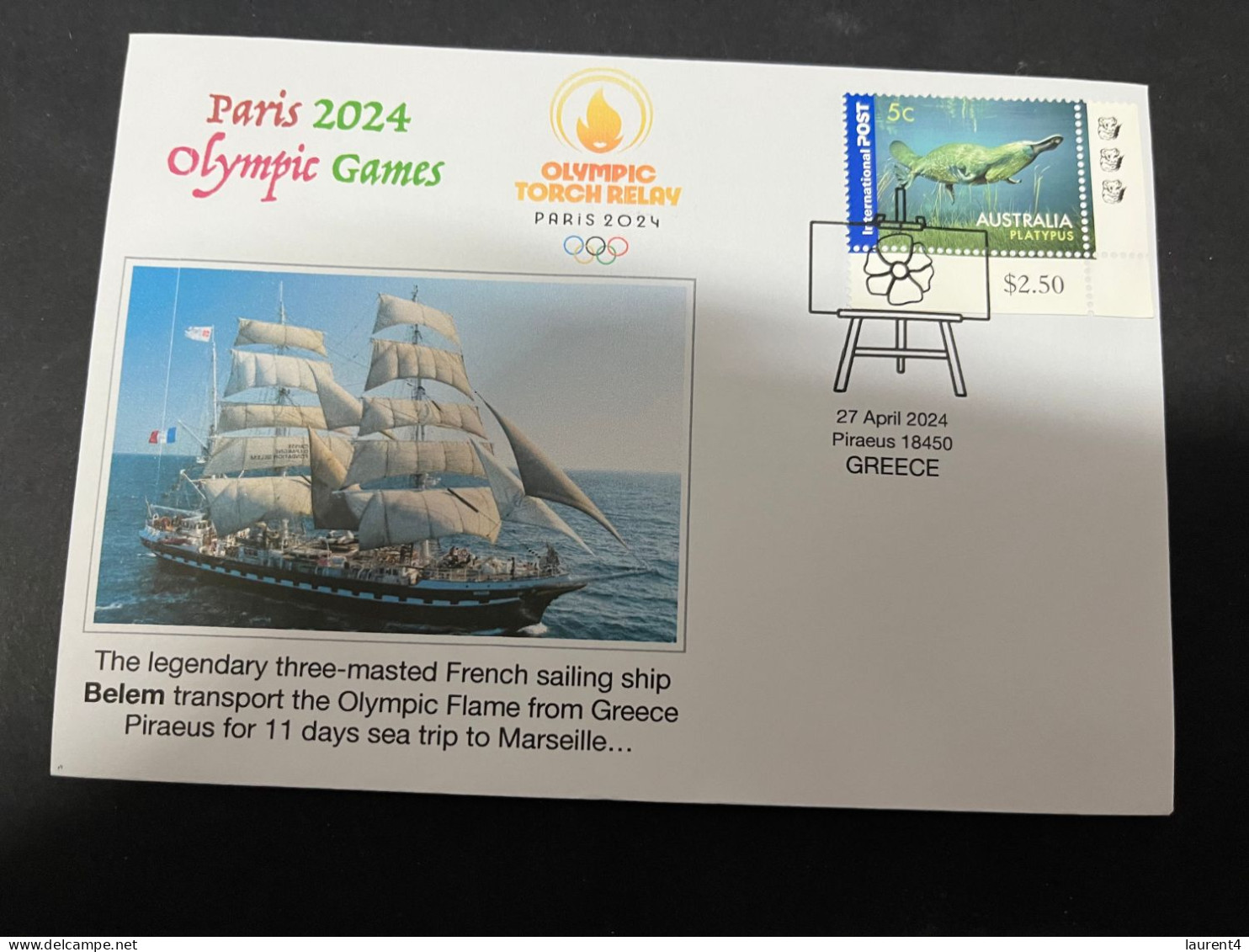 19-5-2024 (5 Z 32) Paris Olympic Games 2024 - The Olympic Flame Travel On Sail Ship BELEM (2 Covers) - Sommer 2024: Paris
