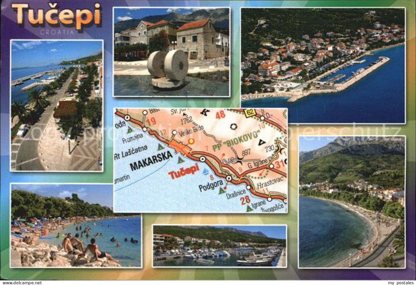 72566650 Tucepi Fliegeraufnahme Strand Hafen Croatia - Croatia