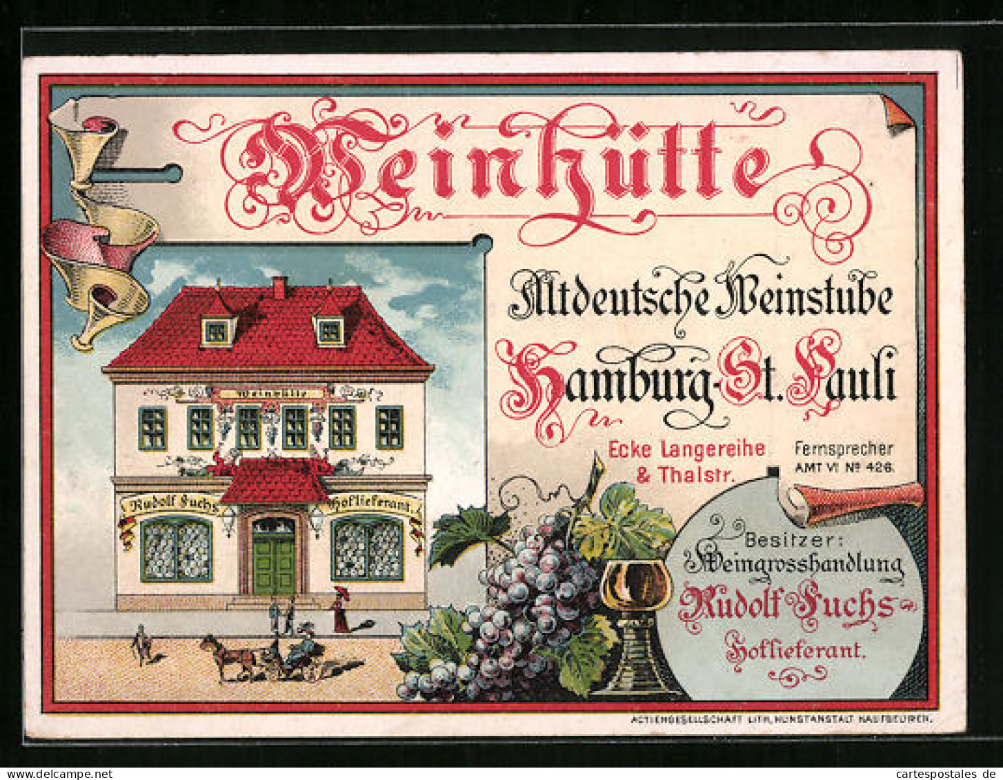 Vertreterkarte Hamburg-St. Pauli, Weinhütte Altdeutsche Weinstube Rudolf Fuchs  - Non Classés