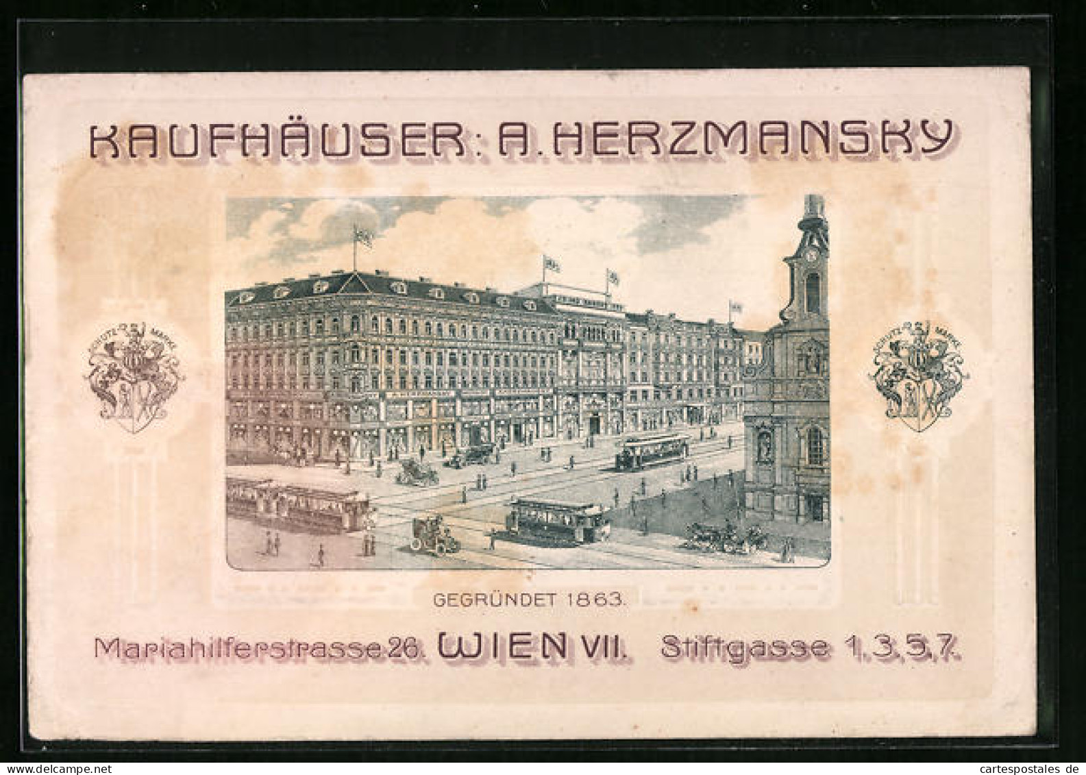 Vertreterkarte Wien, Kaufhäuser A. Herzmansky, Strassenpartie Mit Dem Kaufhaus Und Strassenbahn  - Zonder Classificatie