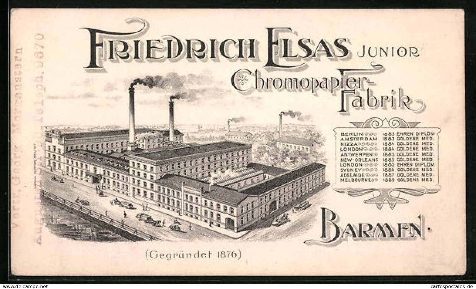 Vertreterkarte Barmen, Chromopapier Fabrik Friedrich Elsas Junior, Fabrikanlage  - Ohne Zuordnung