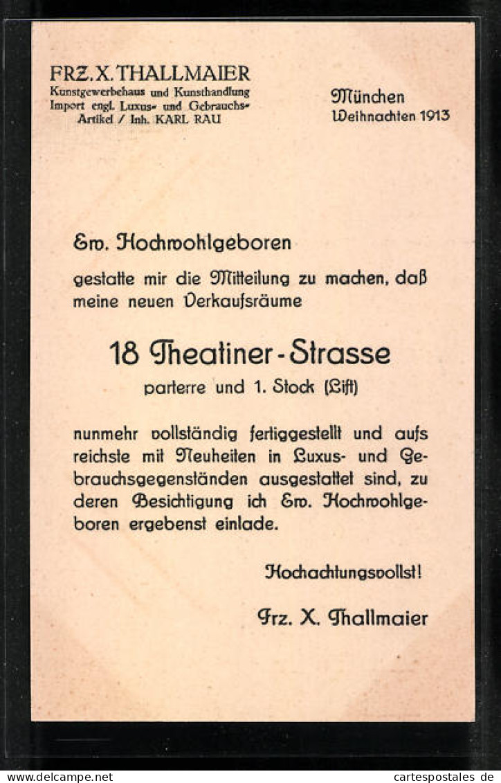 Vertreterkarte München, Kunstgewerbehaus Und Kunsthandlung Frz. X. Thallmaier, Frau Im Barockkleid  - Ohne Zuordnung