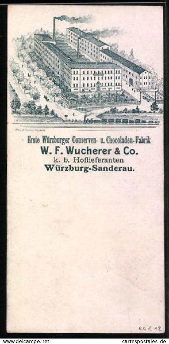 Vertreterkarte Würzburg, Conserven- U. Chocoladen Fabrik W. F. Wucherer & Co., Werksansicht, Domstrasse  - Zonder Classificatie