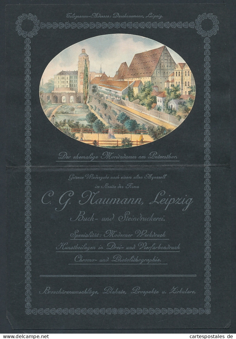 Vertreterkarte Leipzig, Buch- Und Steindruckerei C. G. Naumann, Blick Auf Den Moritzdamm Am Petersthor  - Non Classés