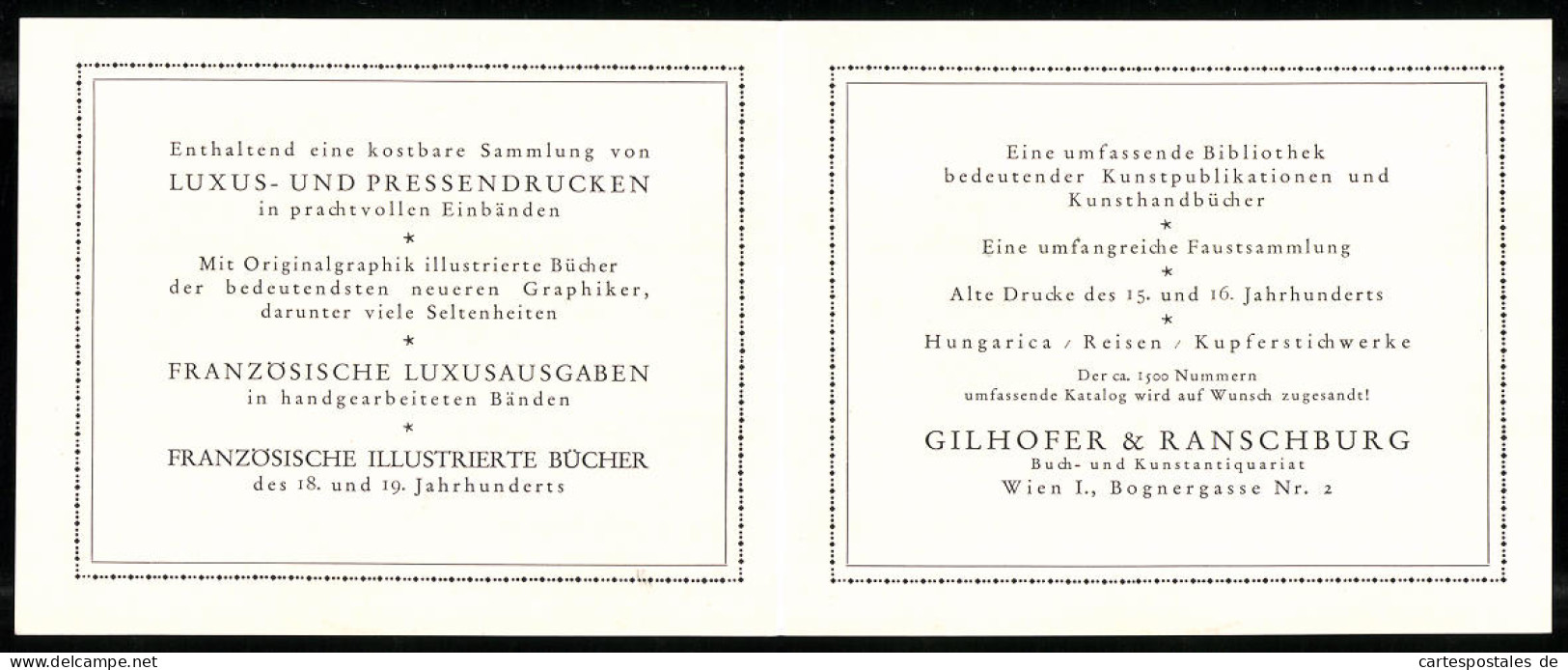 Vertreterkarte Wien, Buch Und Kunstantiquariat Gilhofer & Ranschburg, Geschäftsfront  - Non Classés