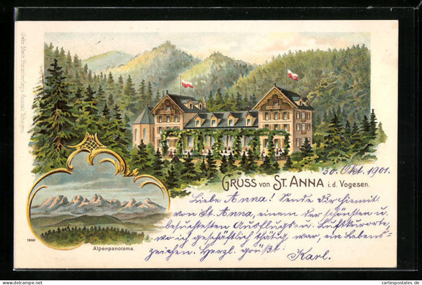 Lithographie St. Anna /Vogesen, Hotel, Alpenpanorama  - Autres & Non Classés