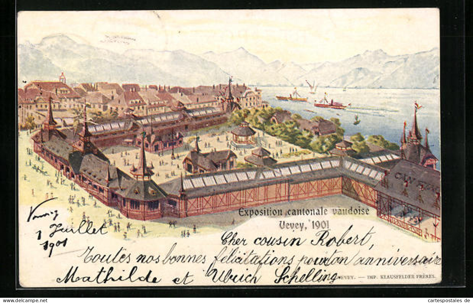 AK Vevey, Exposition Cantonale Vaudoise 1901, Ausstellungsgelände Am Seeufer  - Tentoonstellingen