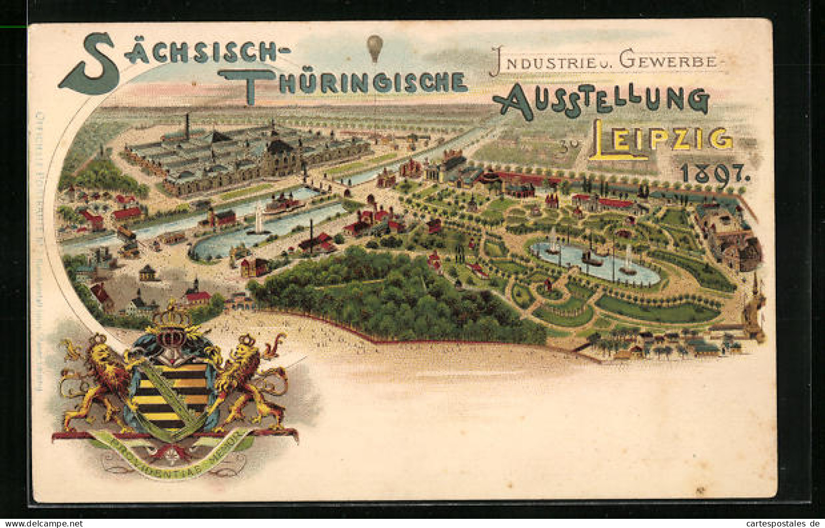 Lithographie Leipzig, Industrie - Und Gewerbe-Ausstellung 1897, Ausstellungsgelände Im Panorama, Wappen  - Exhibitions