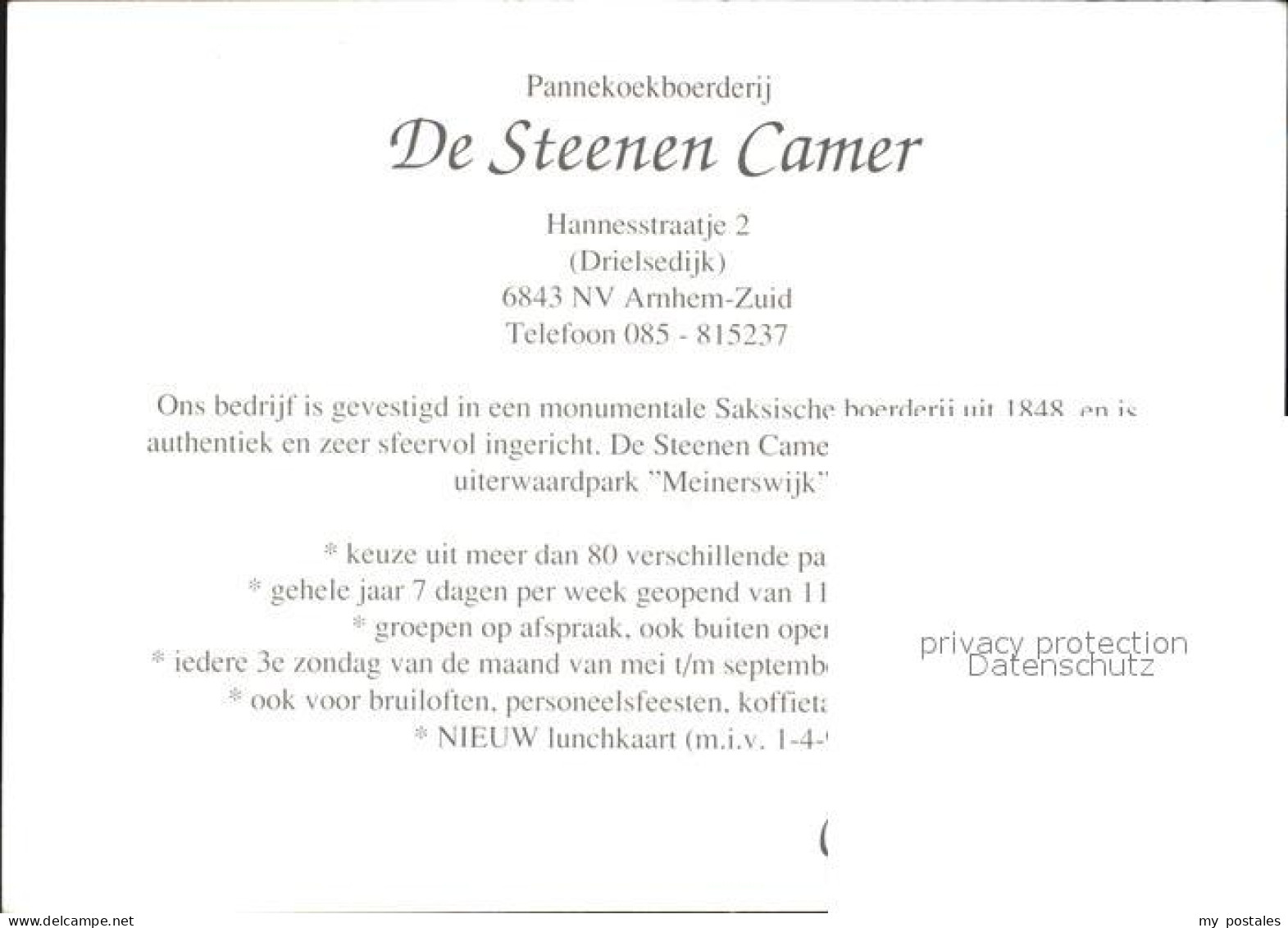 72565234 Arnhem Pannekoekboerderij De Steenen Camer  Arnhem - Other & Unclassified