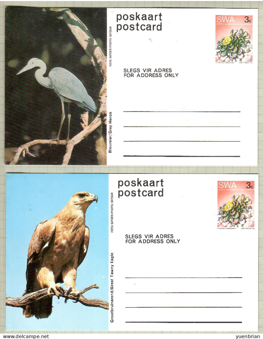 South West Africa 1973, Bird, Birds, Postal Stationery, 2x Pre-Stamped Post Card, MNH** - Eagles & Birds Of Prey