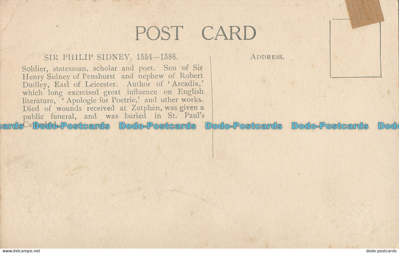 R006481 Postcard. Sir Philip Sidney. National Portrait Gallery - Monde