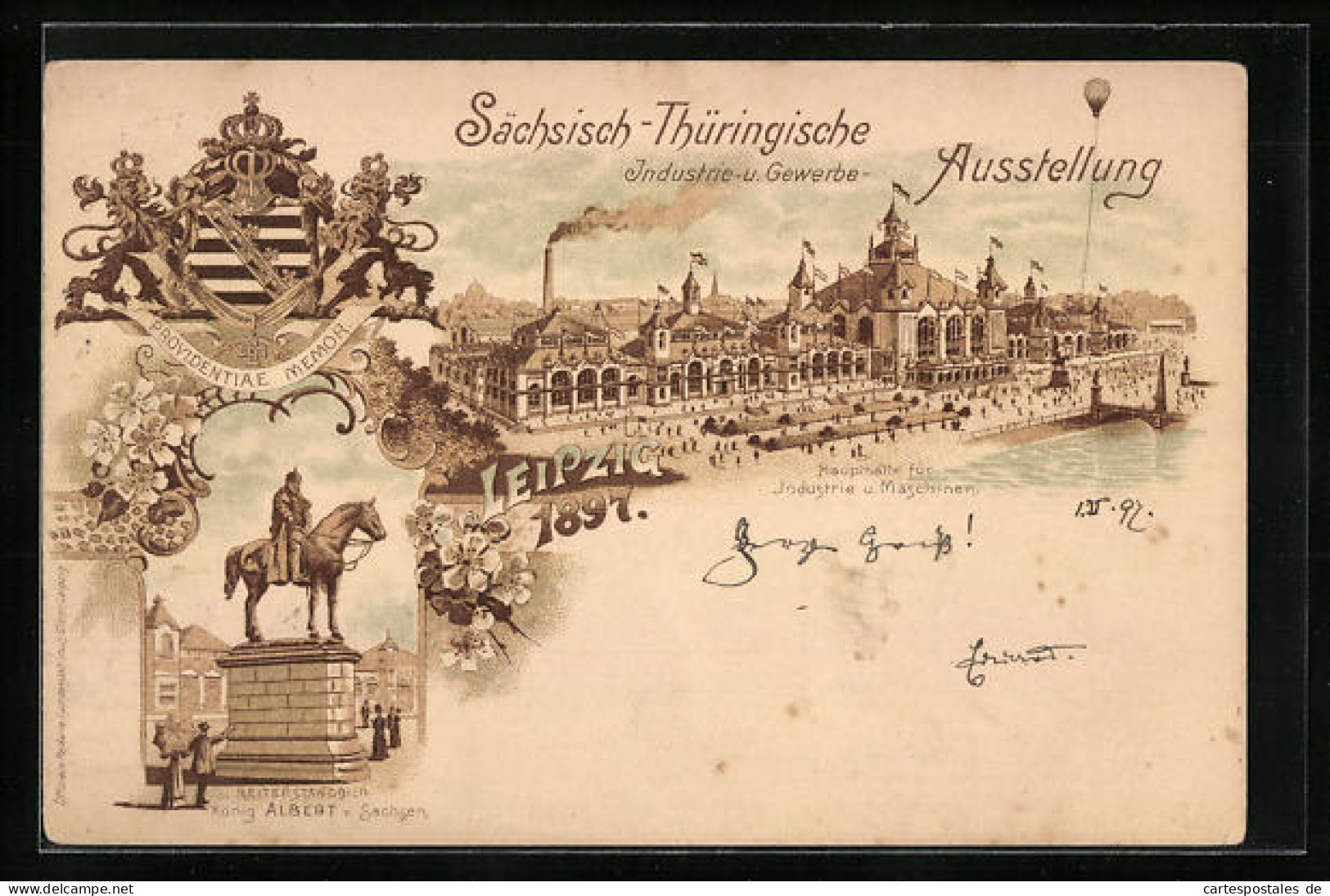 Lithographie Leipzig, Industrie - Und Gewerbe-Ausstellung 1897, Reiterstandbild König Albert Von Sachsen, Messegelän  - Exhibitions