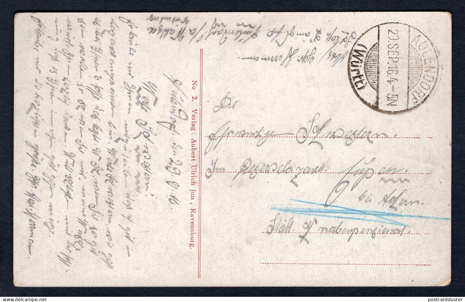 Germany AULENDORF 1916 Schloss. Feldpost. Old Postcard  (h3926) - Autres & Non Classés