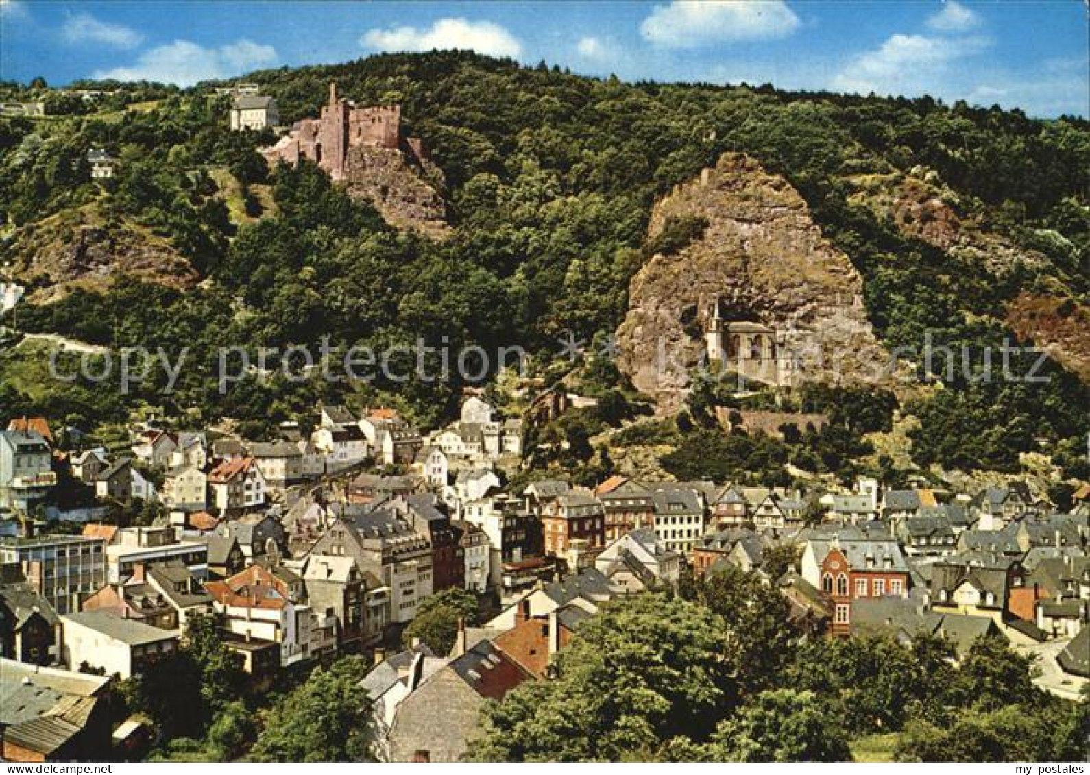 72563584 Idar-Oberstein Fliegeraufnahme Schlossruine Und Felsenkirche Idar-Obers - Idar Oberstein