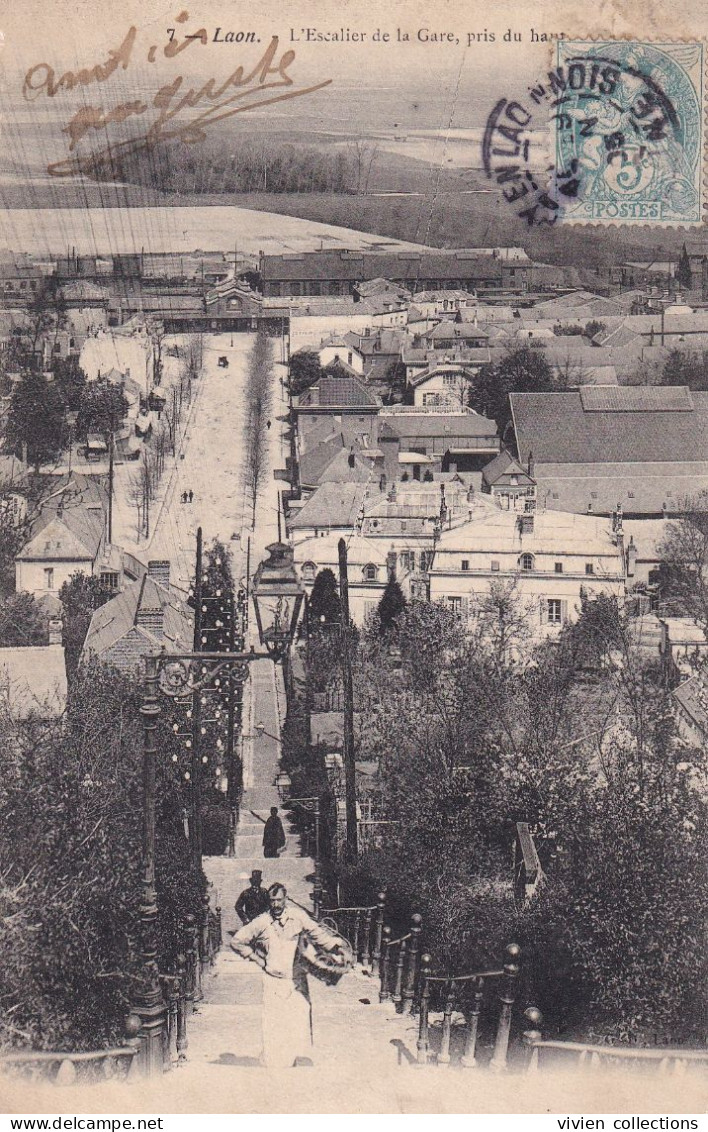 Laon (02 Aisne) L'escalier De La Gare Pris Du Haut  - Sans Nom D'éditeur (DG ?) N° 7 Circulée 1905 - Laon