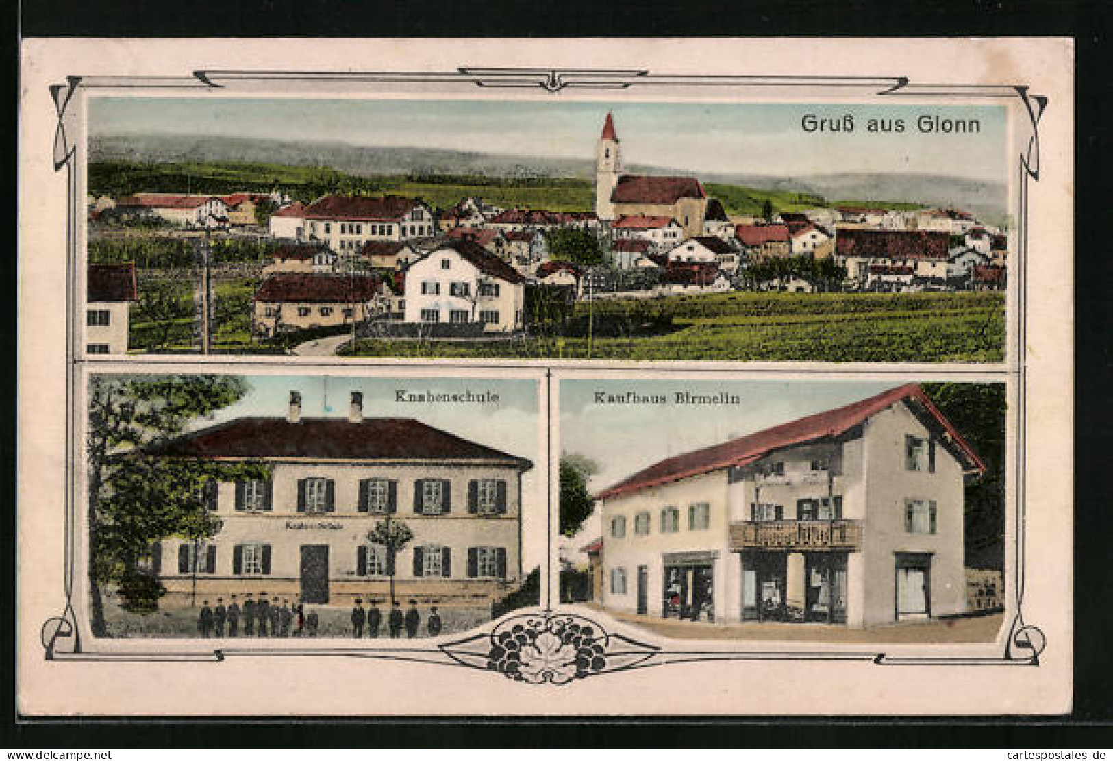 AK Glonn, Kaufhaus Birmelin, Knabenschule, Teilansicht  - Glonn