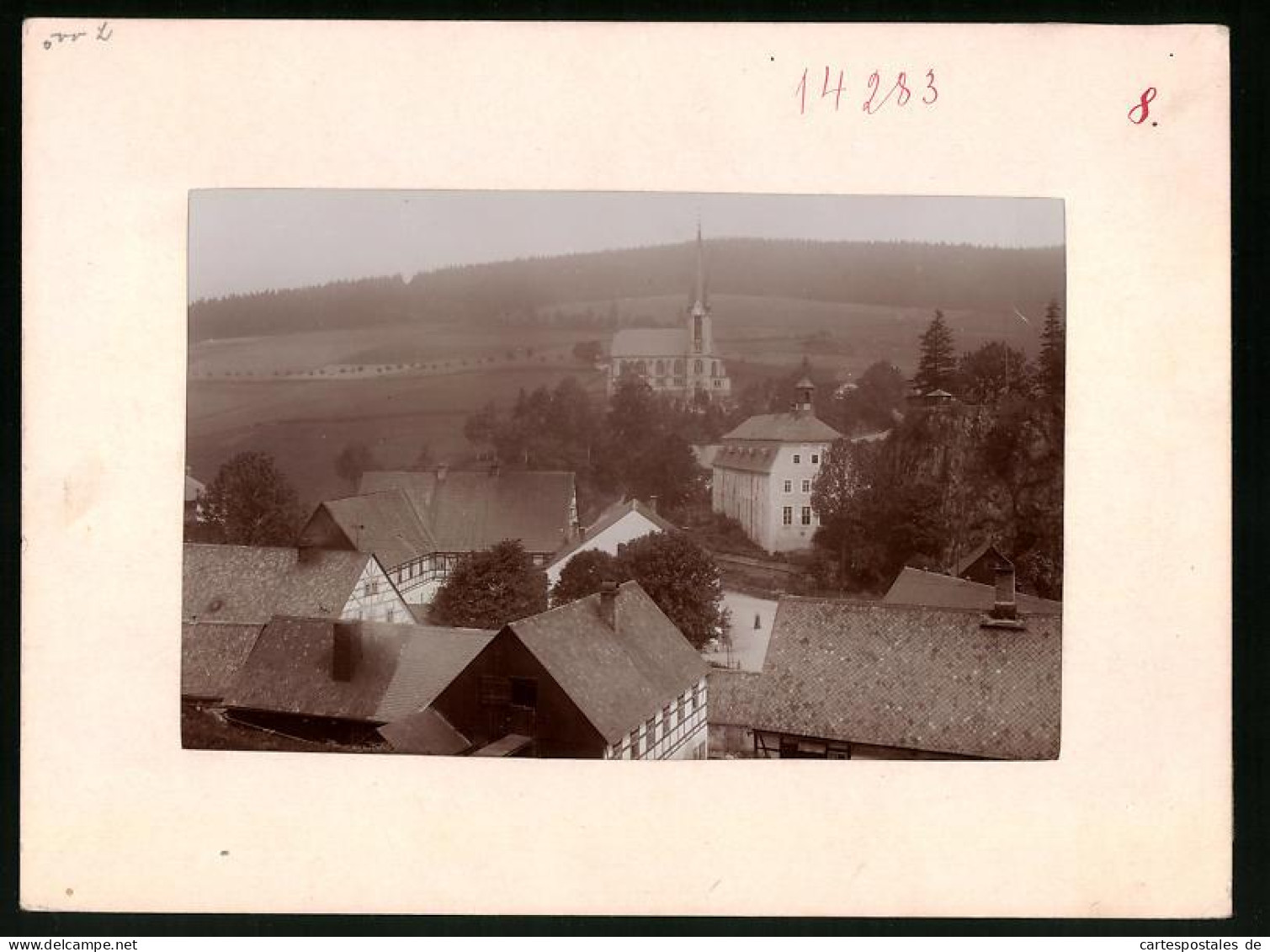 Fotografie Brück & Sohn Meissen, Ansicht Rechenberg I. Erzg., Blick Auf Den Ort Mit Schule Und Kirche  - Lieux
