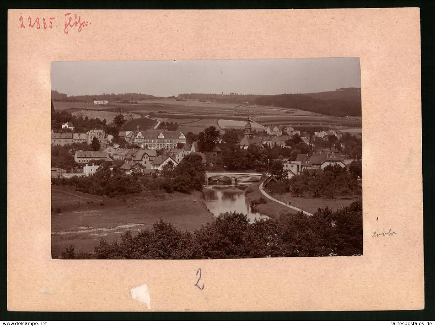 Fotografie Brück & Sohn Meissen, Ansicht Flöha I. Sa., Blick Auf Den Ort Mit Brücke Und Kirche  - Places