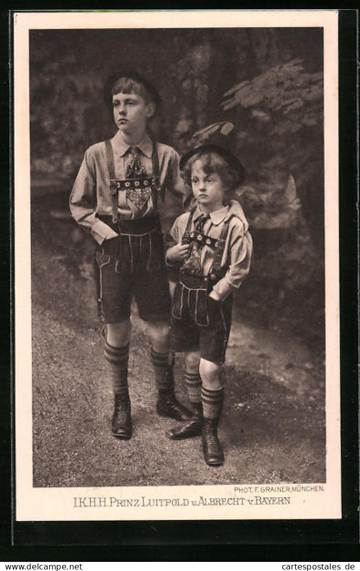 AK I. K. H. H. Prinz Luitpold Und Albrecht Von Bayern Im Kindesalter In Lederhosen  - Familles Royales