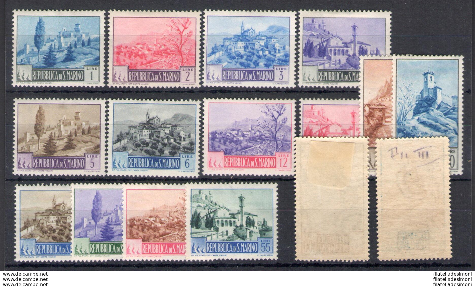 1949-50 SAN MARINO, N. 342-355, Serie Completa Paesaggi,16 Valori, MH* - Serie Linguellata - Sonstige & Ohne Zuordnung