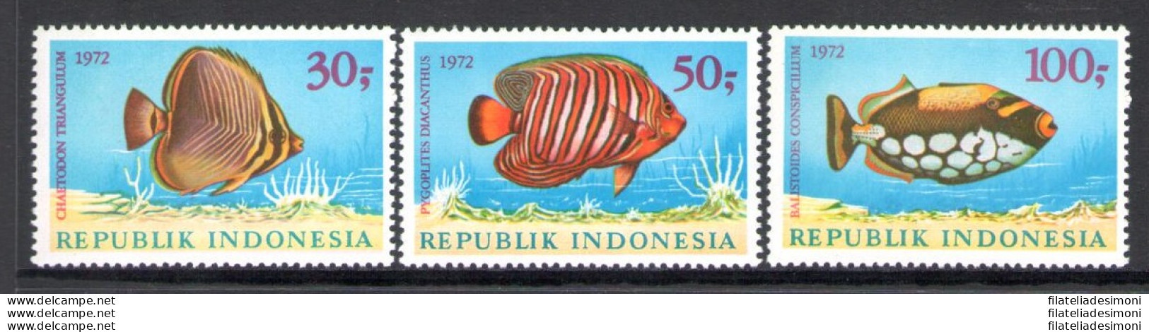 1972 INDONESIA, Stanley Gibbons N.1318-20 - Pesci - MNH** - Poissons