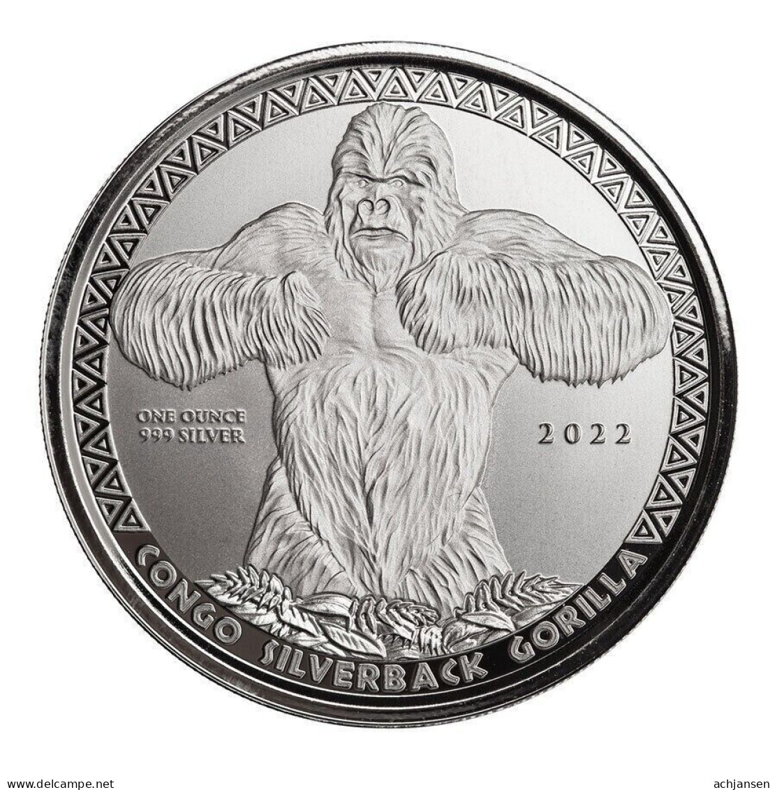 Congo, Silverback Gorilla 2022 - 1 Oz. Pure Silver - Congo (Repubblica Democratica 1998)