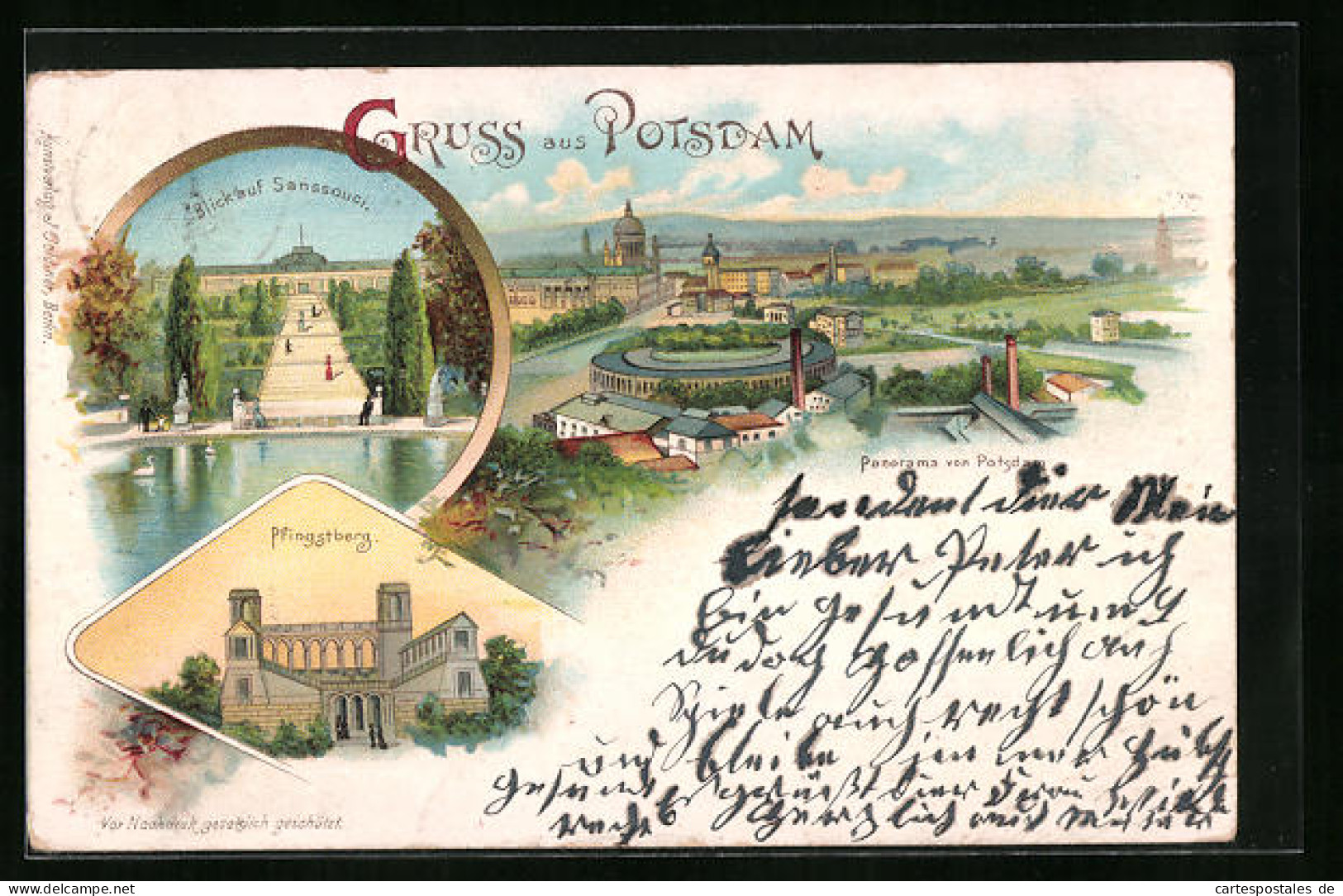 Lithographie Potsdam, Pfingstberg, Sanssouci, Panorama  - Potsdam