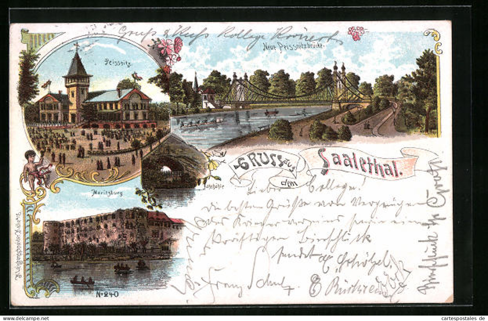 Lithographie Halle / Saale, Saalethal, Peissnitz, Neue Prissnitzbrücke, Moritzburg  - Altri & Non Classificati