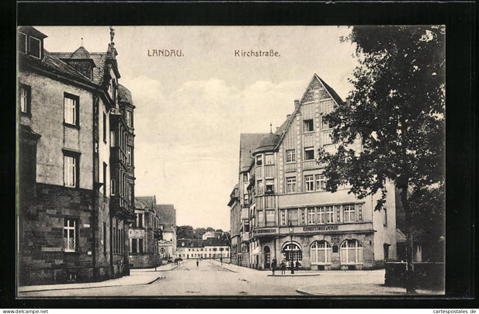 AK Landau, Kirchstrasse Mit Konditorei & Cafe  - Landau
