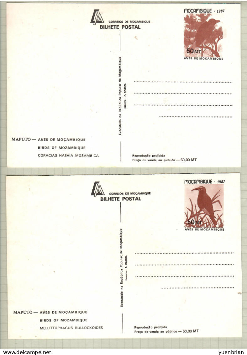 Mozambique 1987, Bird, Birds, Postal Stationery, Kingfisher, Set of 6v, Pre-Stamped Post Card, MNH**