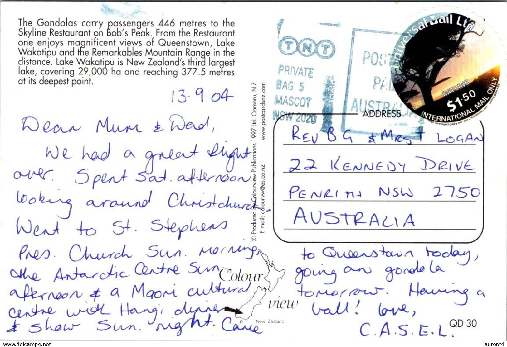 19-5-2024 (5 Z 35) New Zealand - Queenstown (posted To Australia Circle Shape Stamp) - Nouvelle-Zélande