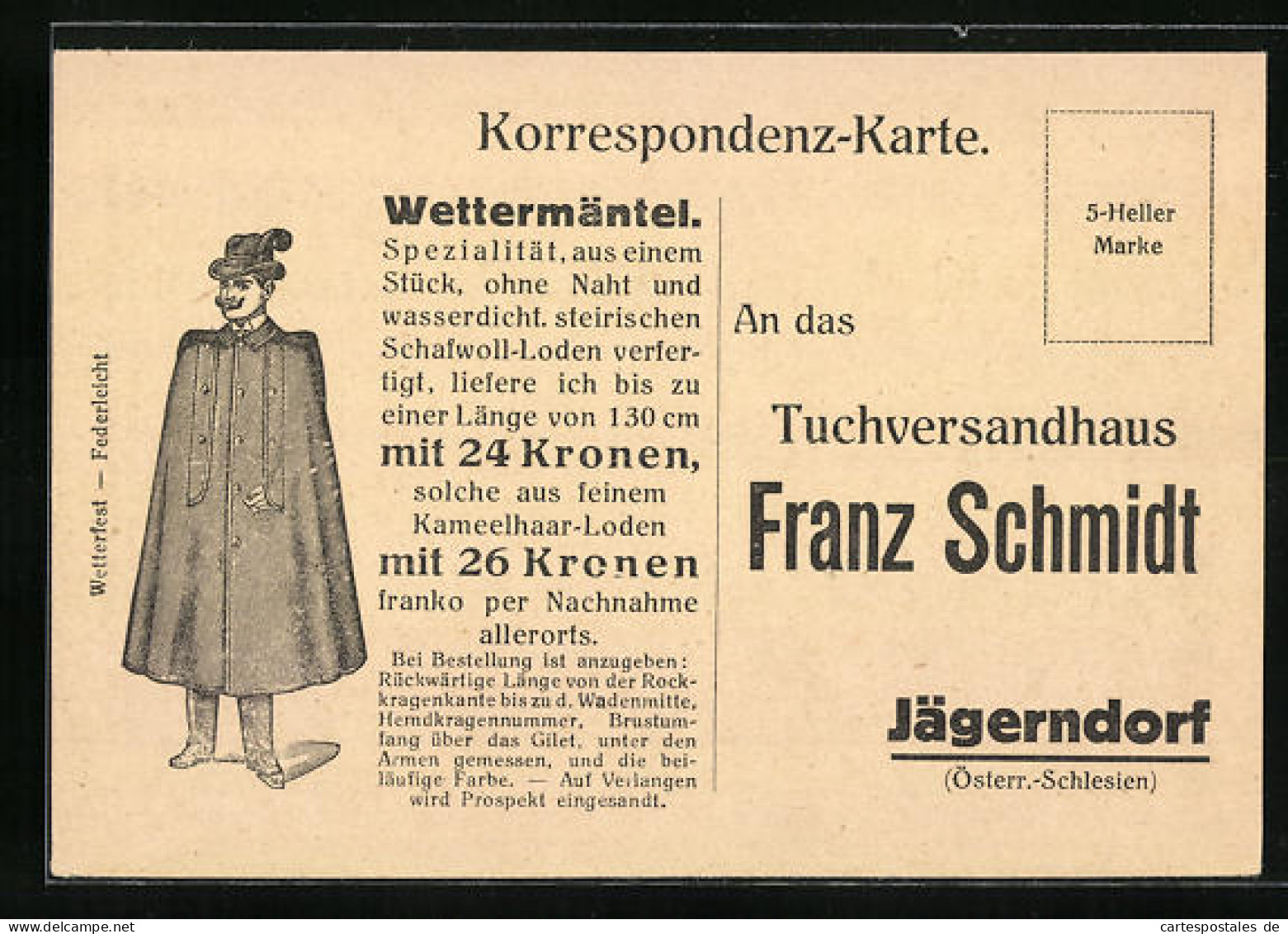 Künstler-AK Reklame Wettermäntel, Tuchversandhaus Franz Schmidt  - Advertising