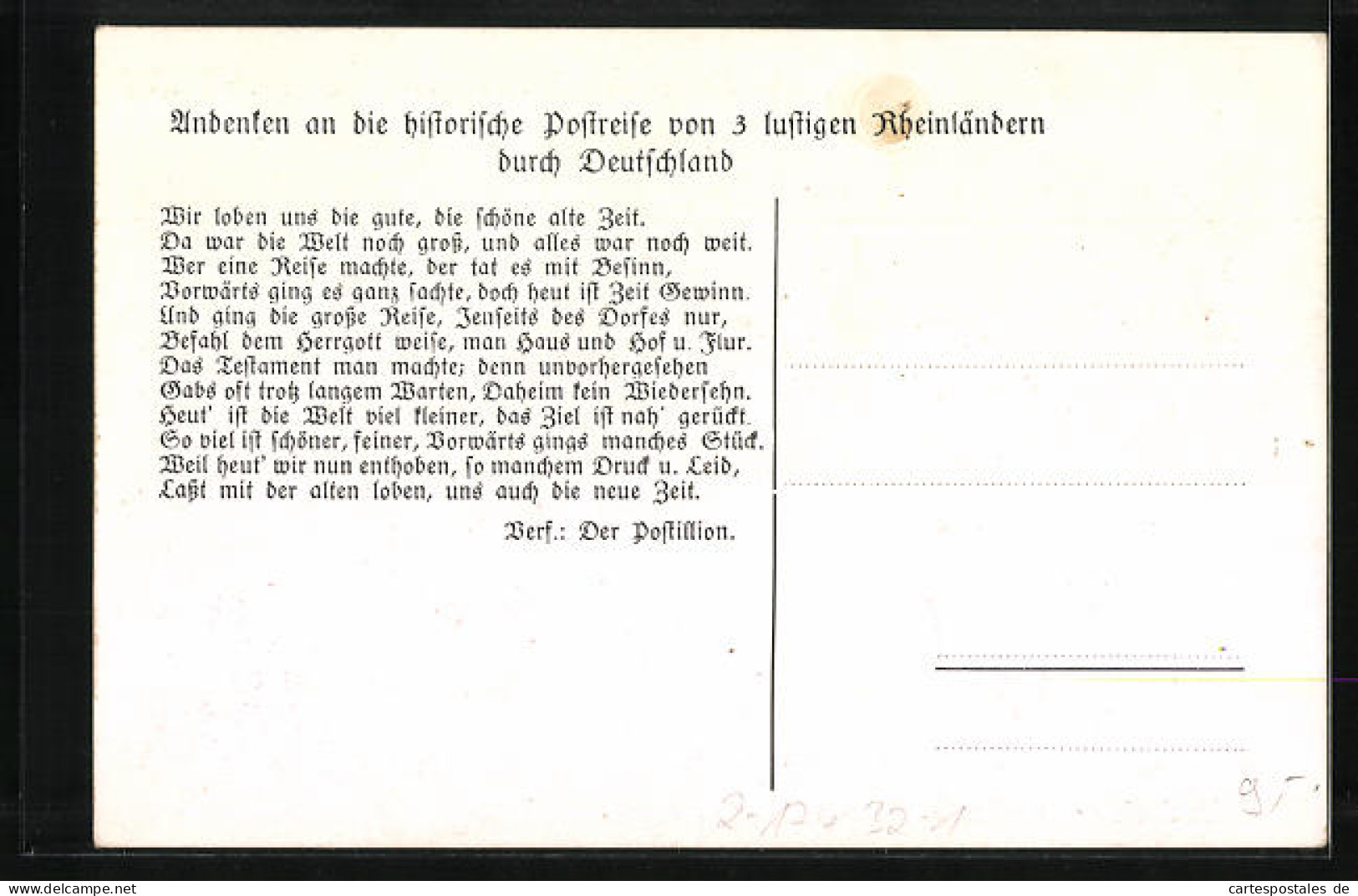 AK Reise Von Drei Lustigen Rheinländern In Der Postkutsche Durch Deutschland  - Postal Services