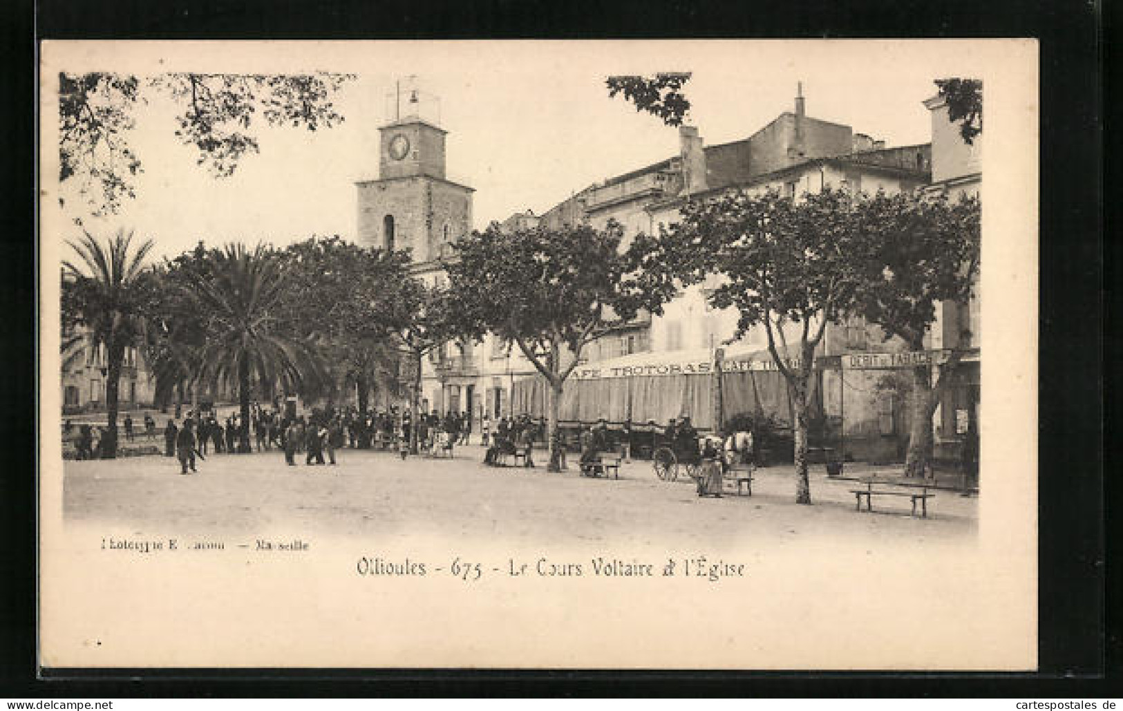 CPA Ollioules, Le Cours Voltaire & L'Eglise  - Ollioules