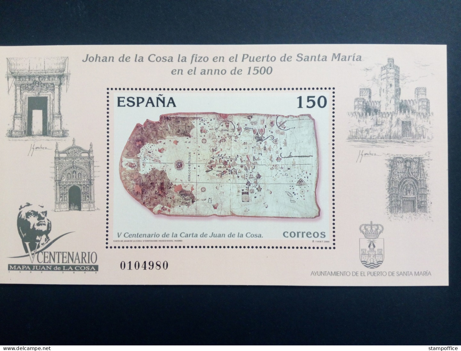SPANIEN BLOCK 85 POSTFRISCH(MINT) LANDKARTE 2000 KARTOGRAPH JUAN DE LA COSA - Blocks & Sheetlets & Panes