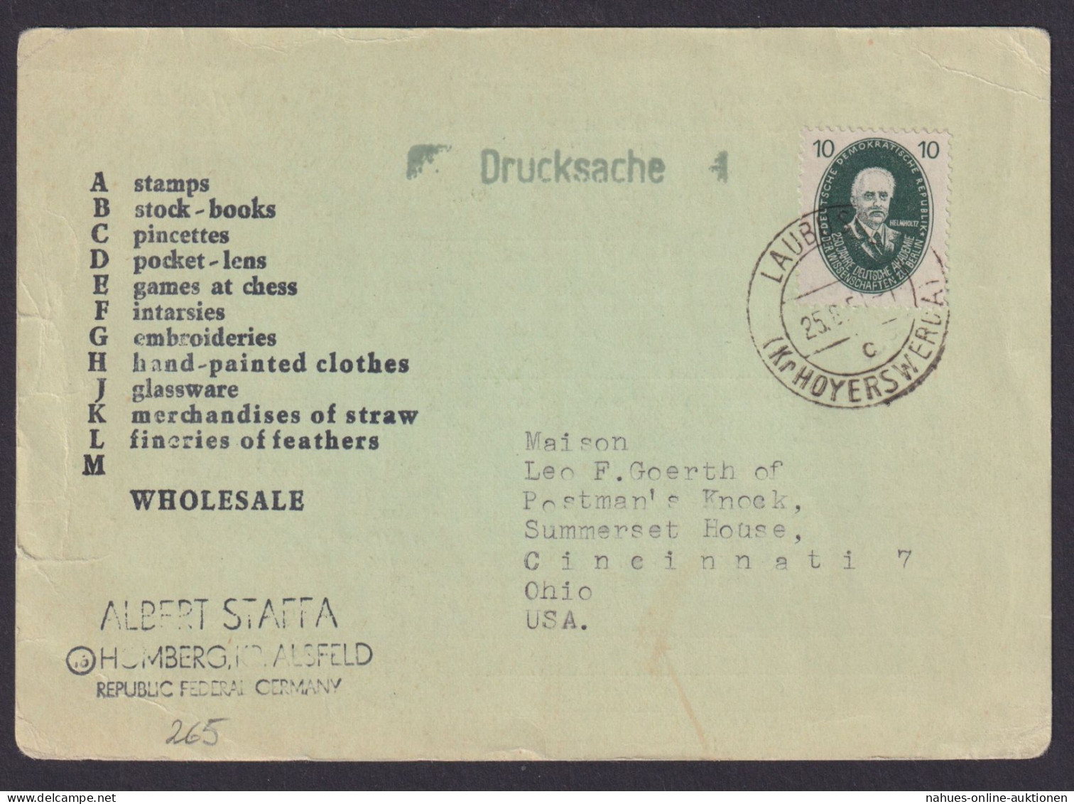 DDR Brief EF 265 Akademie Postkarte Destination Laubusch Kreis Hoyerswerda USA - Covers & Documents