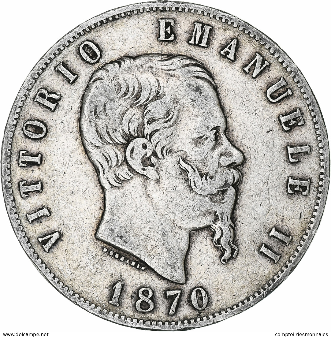 Italie, Vittorio Emanuele II, 5 Lire, 1870, Milan, Argent, TB, KM:8.3 - 1861-1878 : Victor Emmanuel II